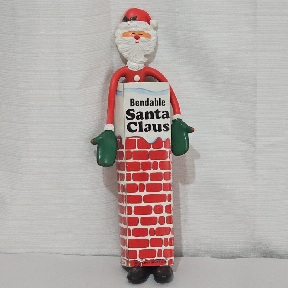 1978 Bendable Santa Figurine Going Down Chimney vntage figure rubber doll Amscan